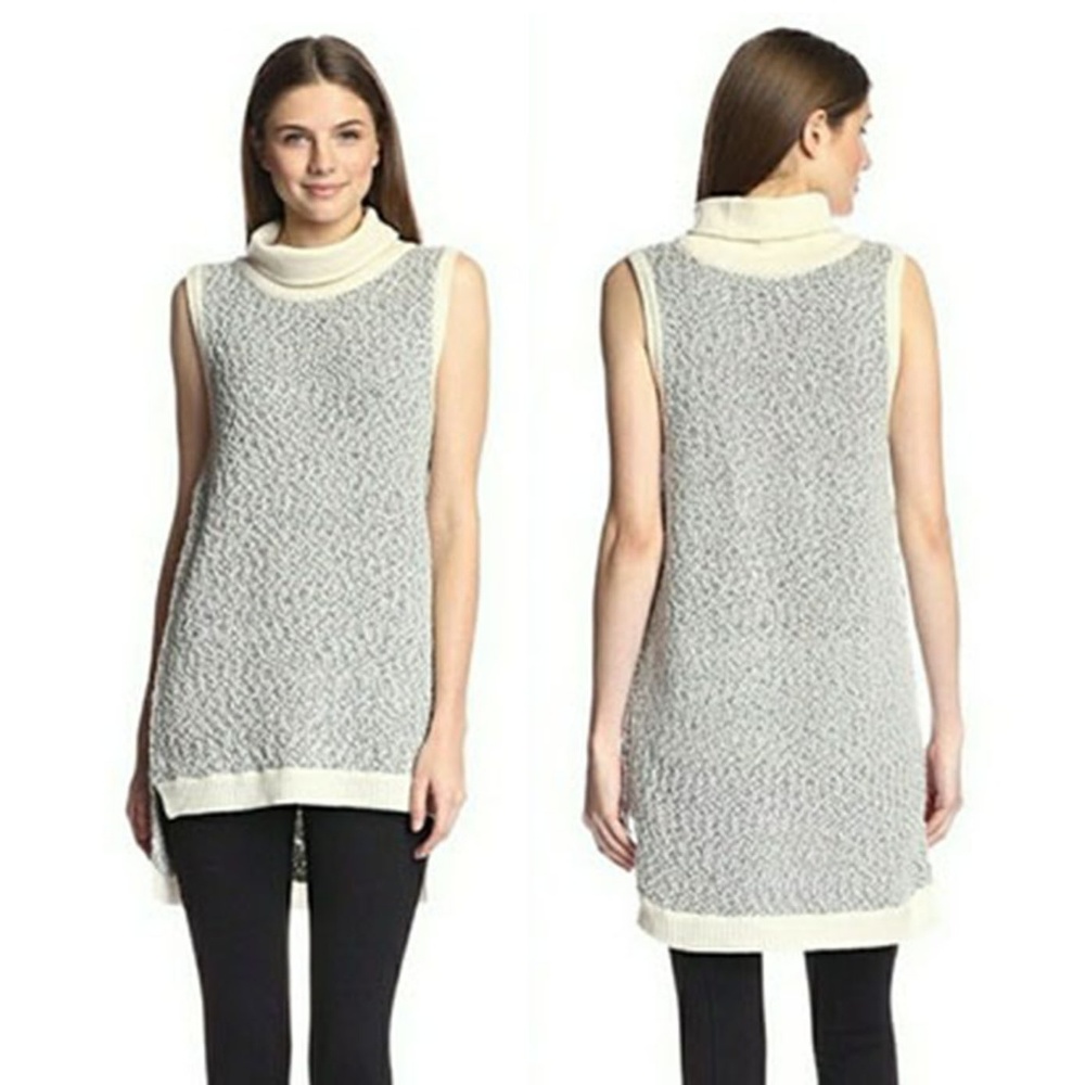 Anthropologie Cream and Light Gray Sleeveless Cowl Tunic Sweater